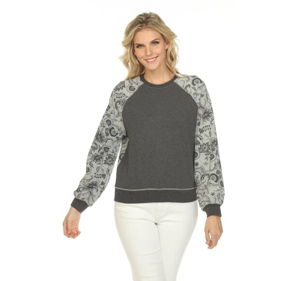 Johnny Was Womens XS Multi Grey‎ Wanders Bishop Sleeve Sweatshirt - Picture 1 of 7